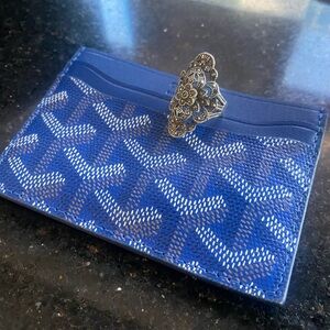 DESIGNER- INSPIRED INDIGO WHITE BLUE CARD SLIM Wallet FAUX LEATHER RETRO